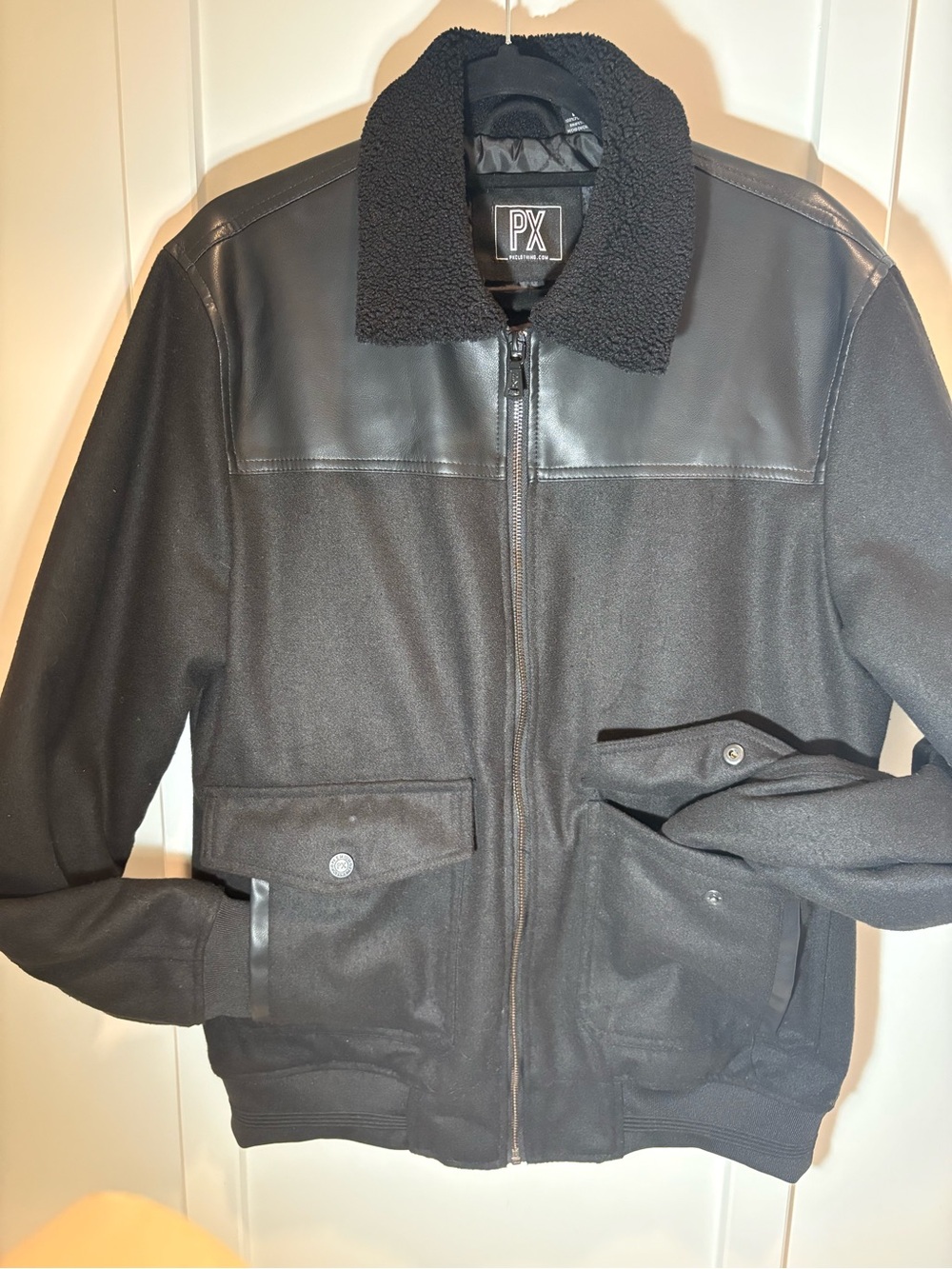 Black Men's Sherpa Collar Bomber Jacket